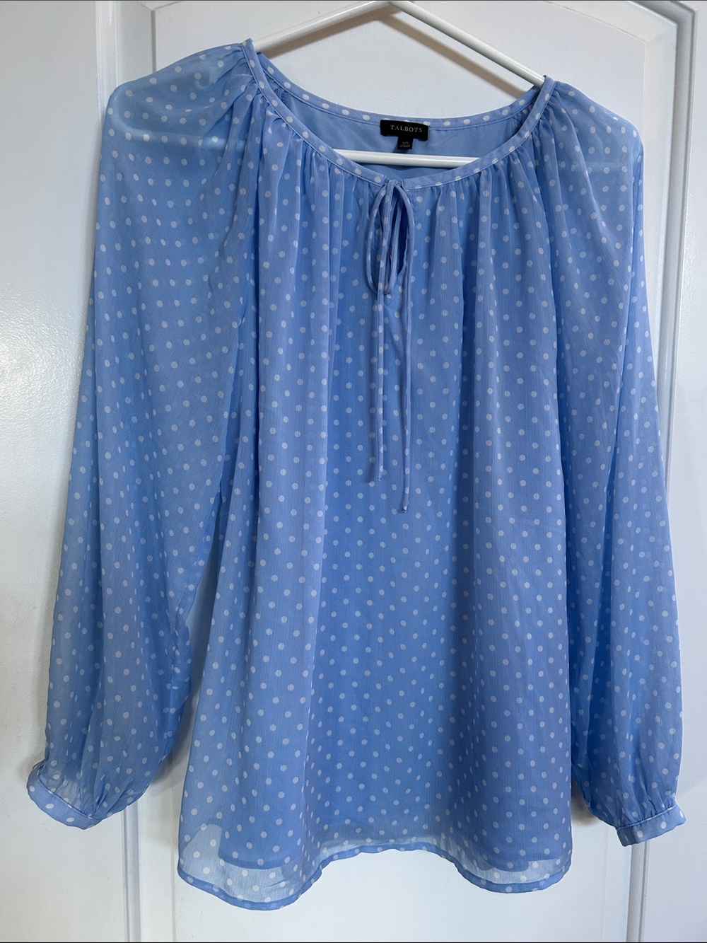 Talbots Sky Blue Polka Dot Tie-Neck Blouse